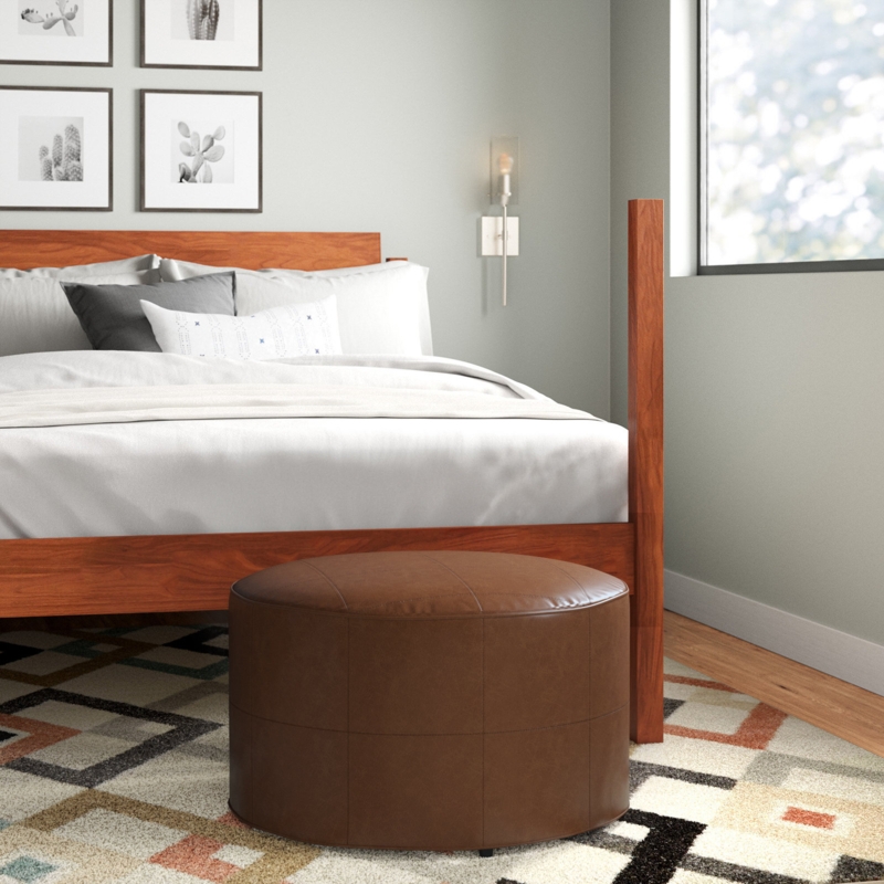 Round Faux Leather Ottoman