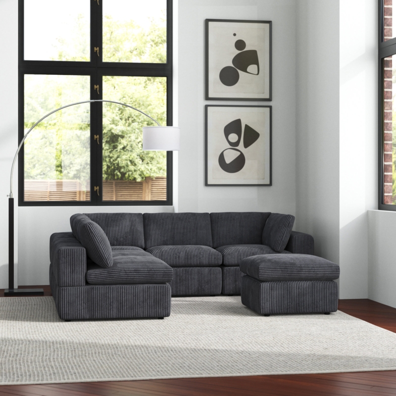 Compact Modular Sectional with Ottoman