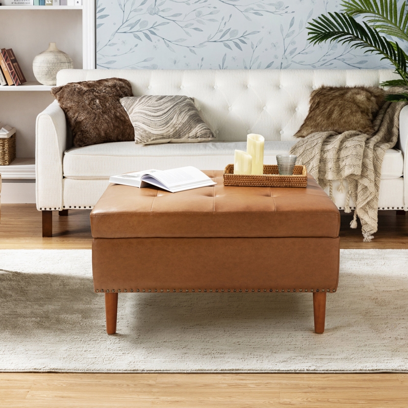 Versatile Storage Ottoman with Tufted Top