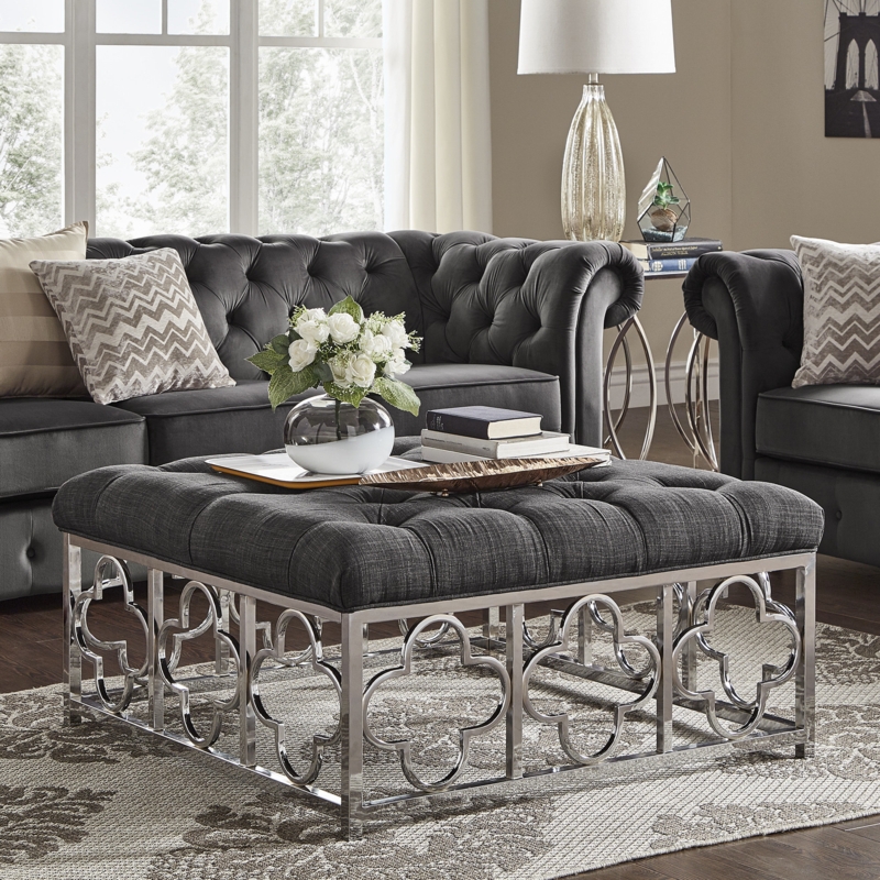 Chrome Quatrefoil Base Square Ottoman Coffee Table
