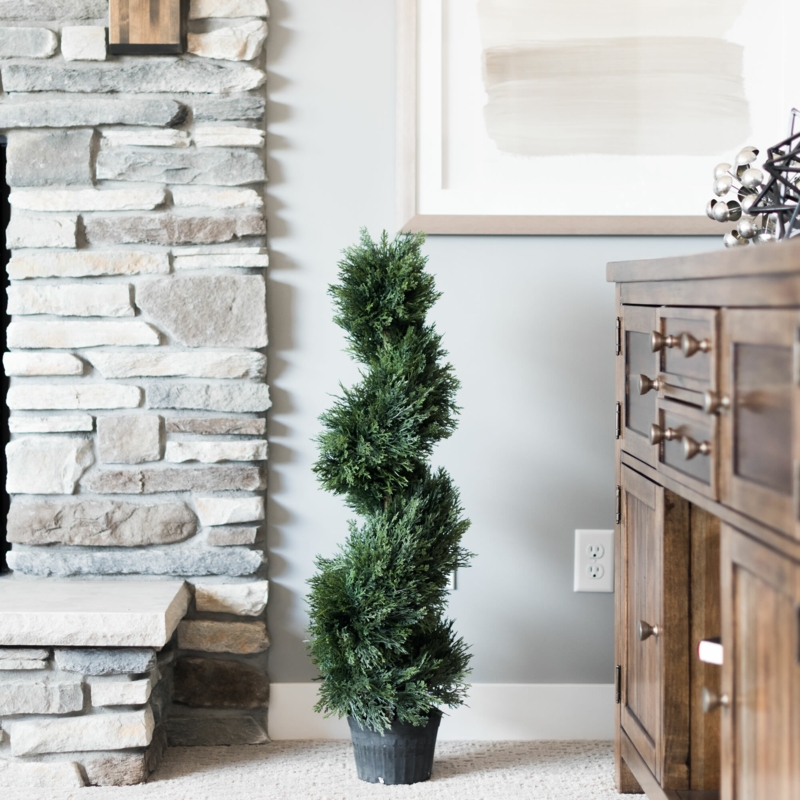 Timeless Spiral Topiary Tree with Black PVC Pot