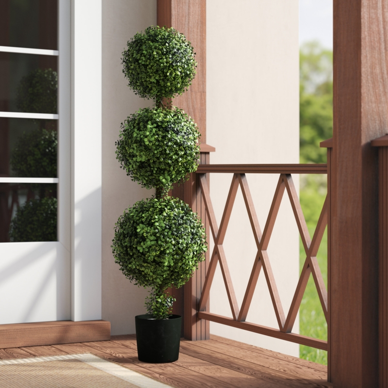 Chic Botanical Faux Topiary with Black Pot