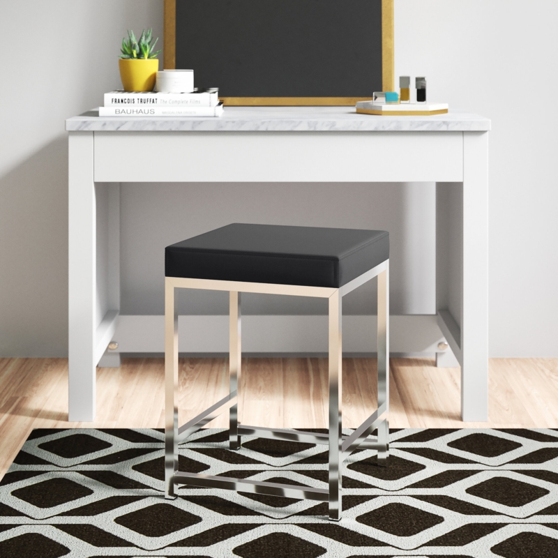 Modern Vanity Stool with Chrome Base