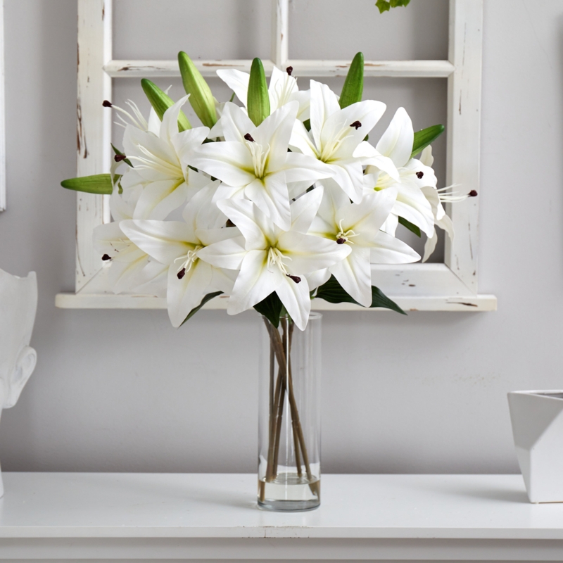 Stargazer Lily Artificial Arrangement in Glass Vase