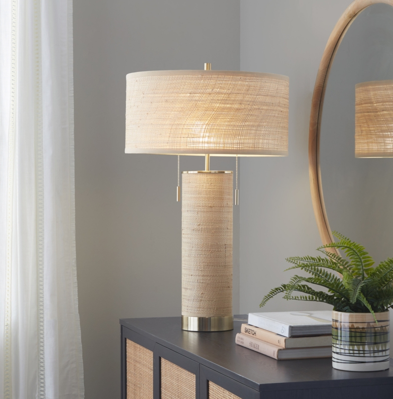 Rattan Table Lamp with Metal Accents