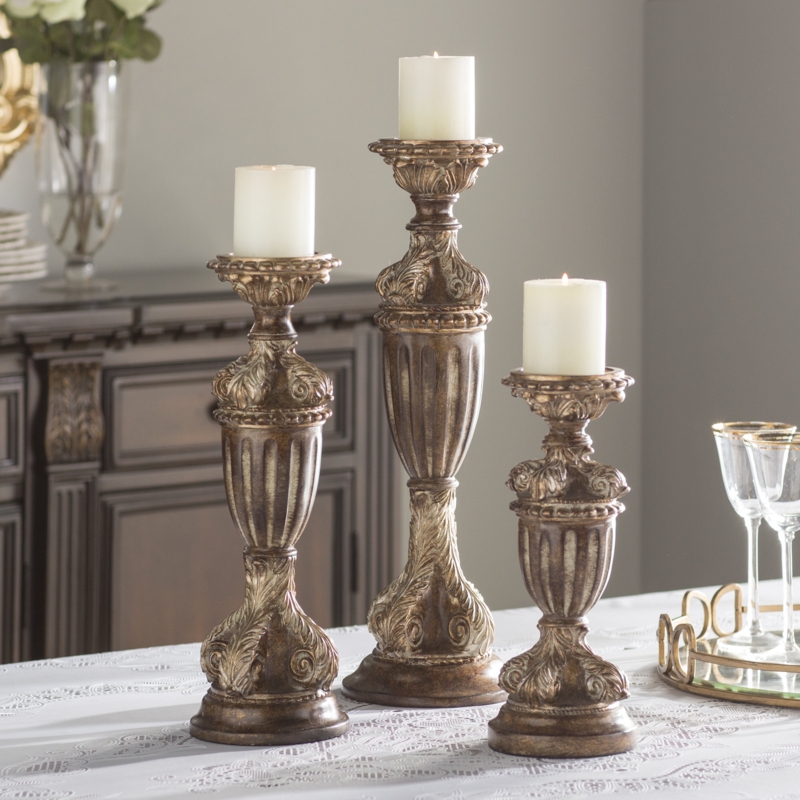 Distressed Bronze 3-Piece Candlestick Set