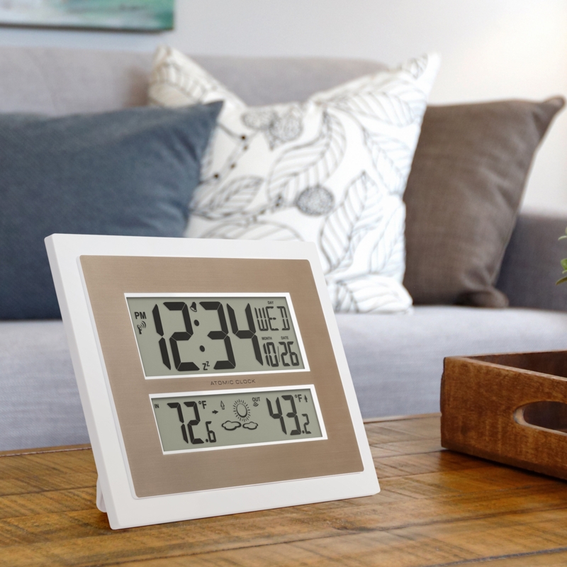 Atomic Digital Wall Clock with Forecast & Indoor & Outdoor
