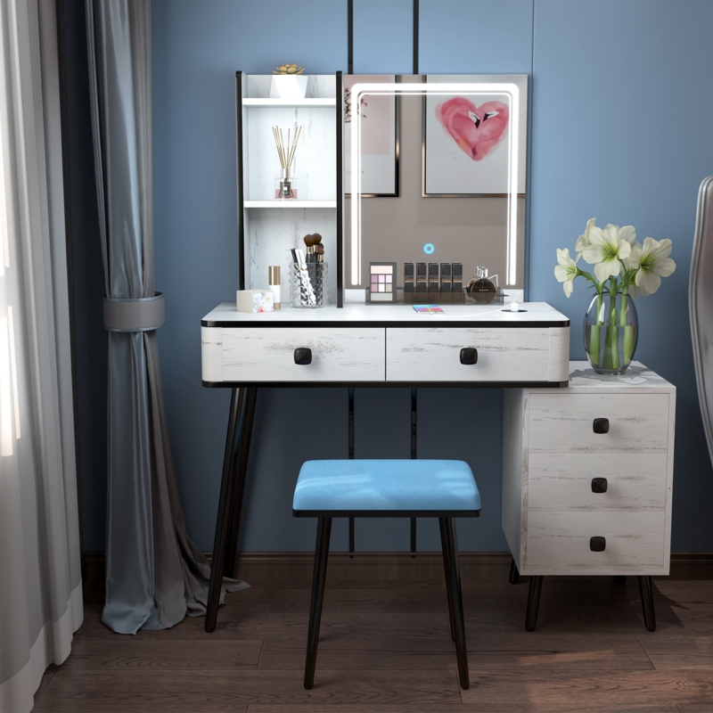 Large Rectangular Cosmetic Mirror with Vanity