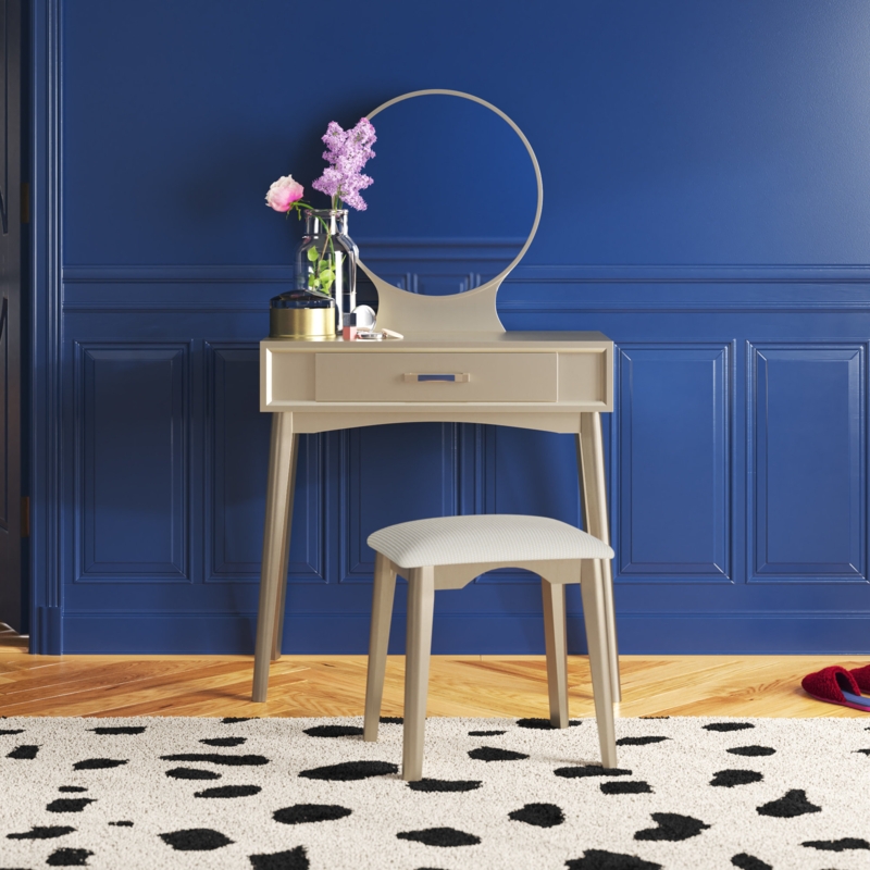Vanity and Stool Set with Storage Drawer