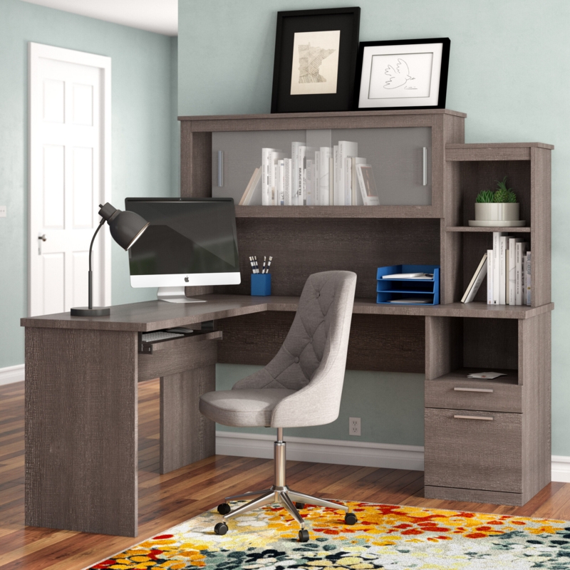 L-Shaped Desk with Hutch and Laptop Tray