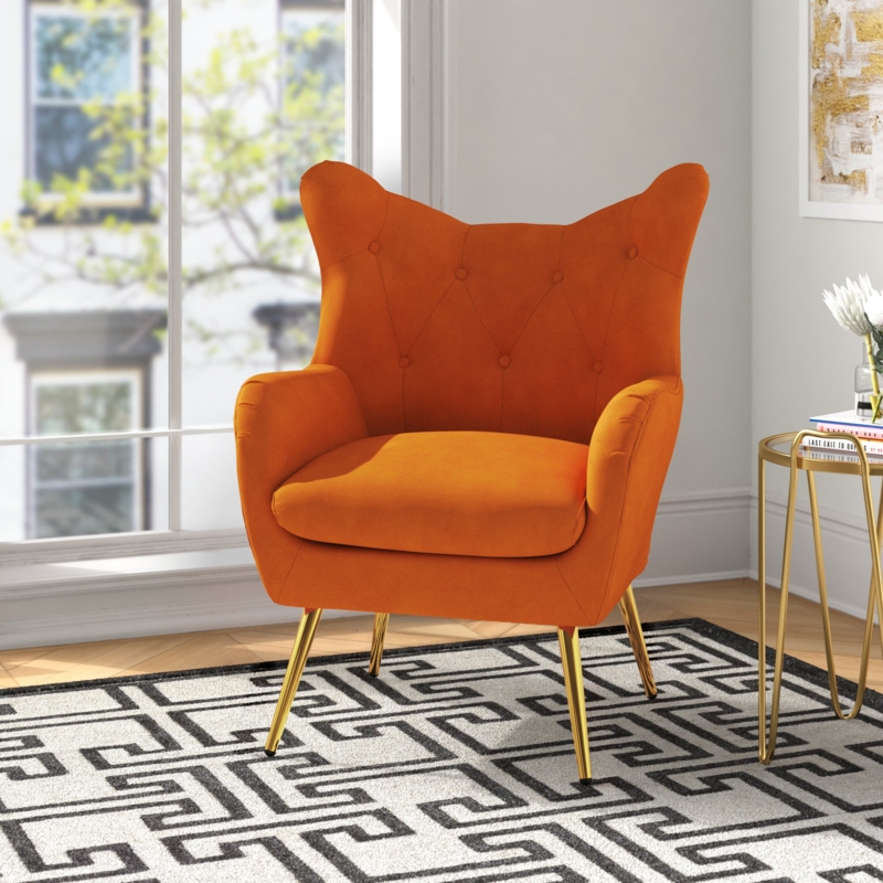 Contemporary Velvet Armchair with Gold Legs