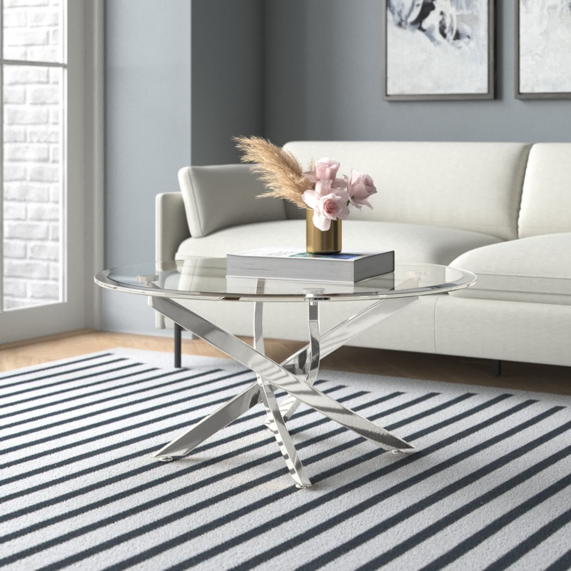 Sleek Stainless Steel and Glass Coffee Table
