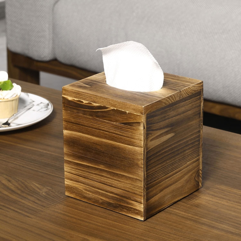 Wooden Tissue Box Cover with Vintage Torched Finish