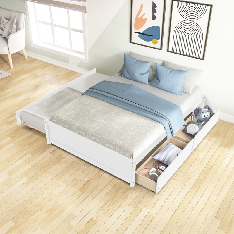 Full Bed with Twin Size Trundle and Two Drawers