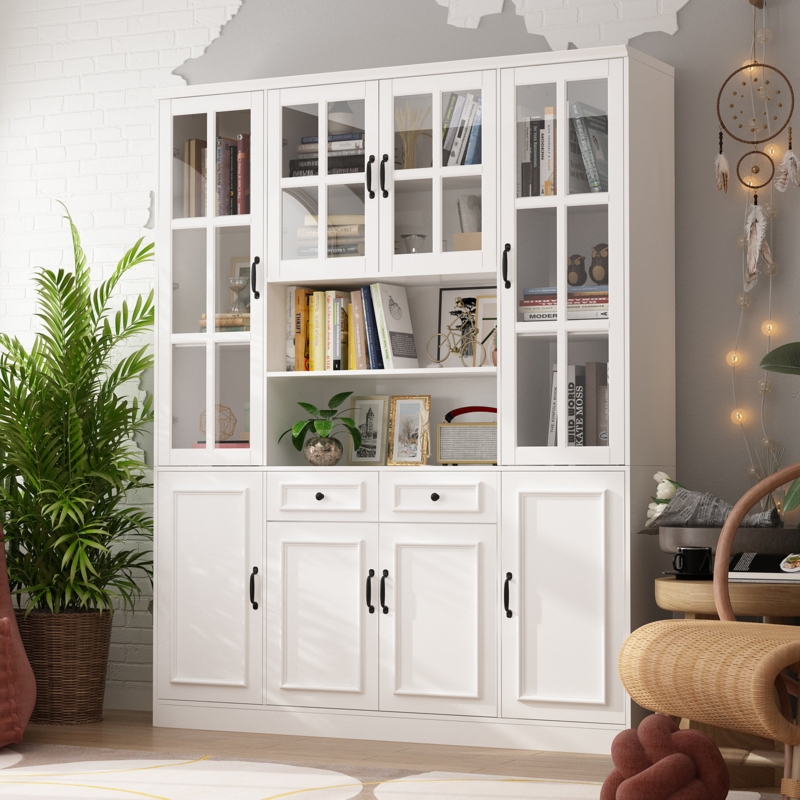Glass Door Bookcase with Adjustable Shelves
