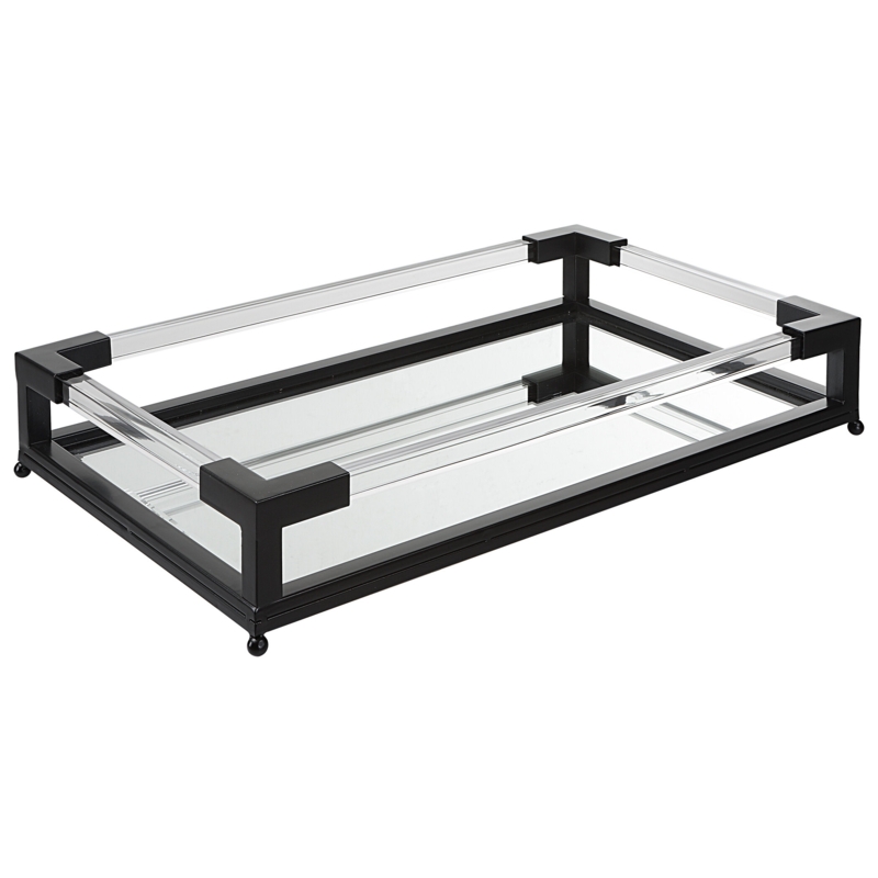 Matte Black Iron Frame Mirror with Acrylic Accents