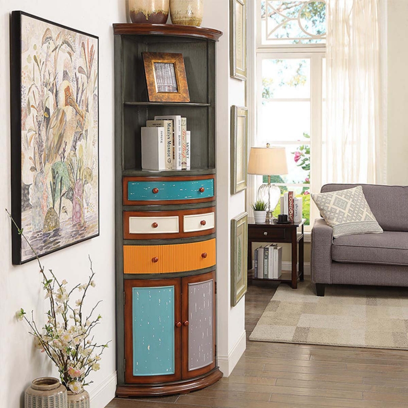 Painted Porcelain Corner Cabinet with Wine Storage