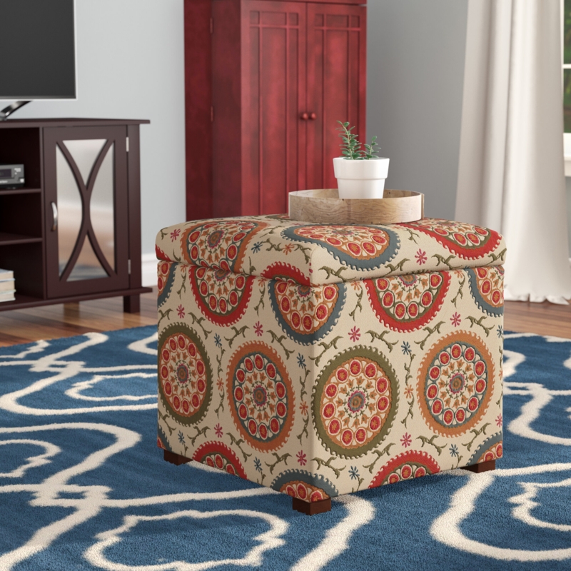 Floral Upholstered Storage Ottoman