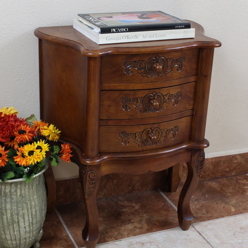 Hand-Carved Wall Table with Walnut Finish