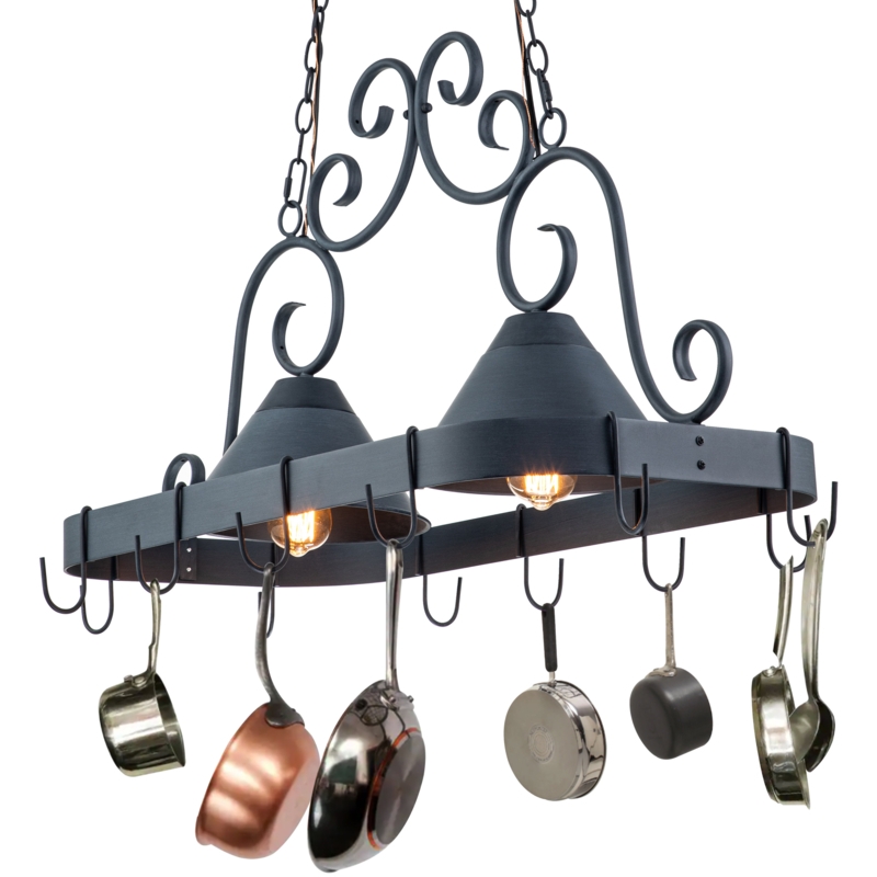 2 Light Pot Rack with Antique Zinc Finish