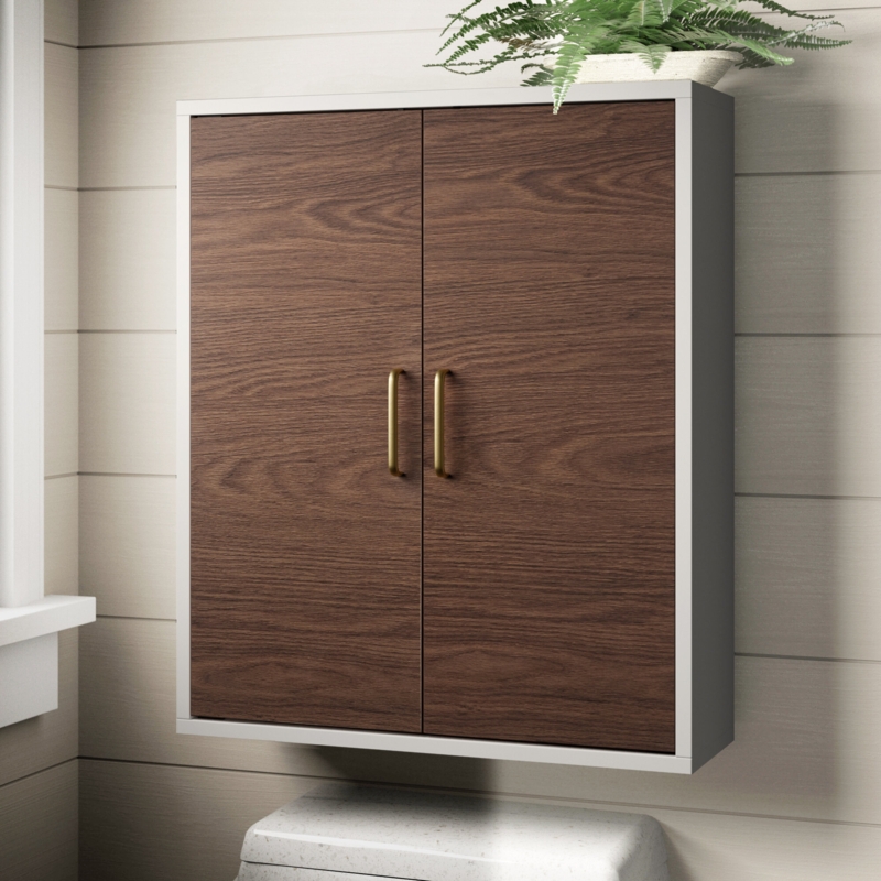 White Decorative Cabinet with Walnut Brown Doors