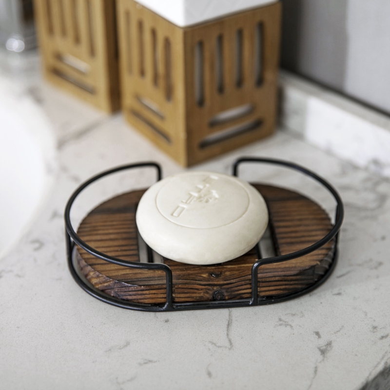 Rustic Burnt Wood Hand Bar Soap Dish Tray