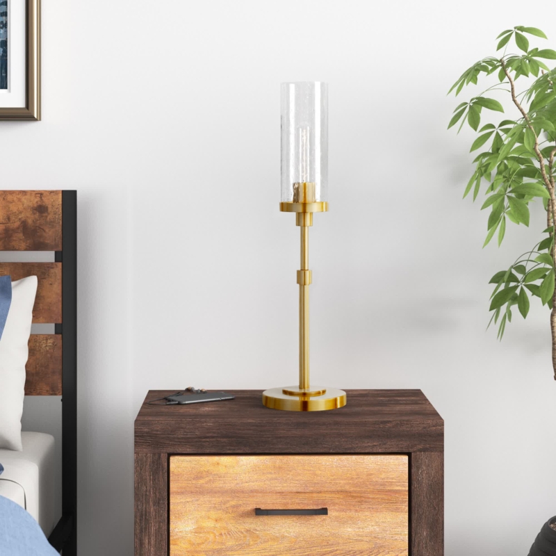 Sleek Tabletop Torchiere Lamp with Glass Drum Shade