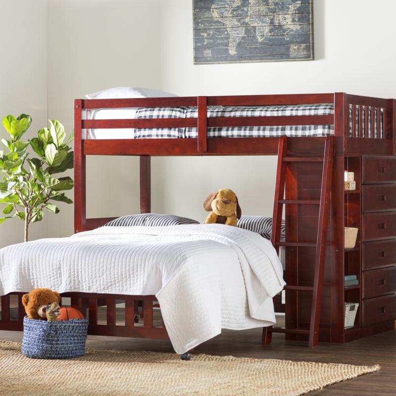 Bunk Bed with Built-in Storage and Bookcase