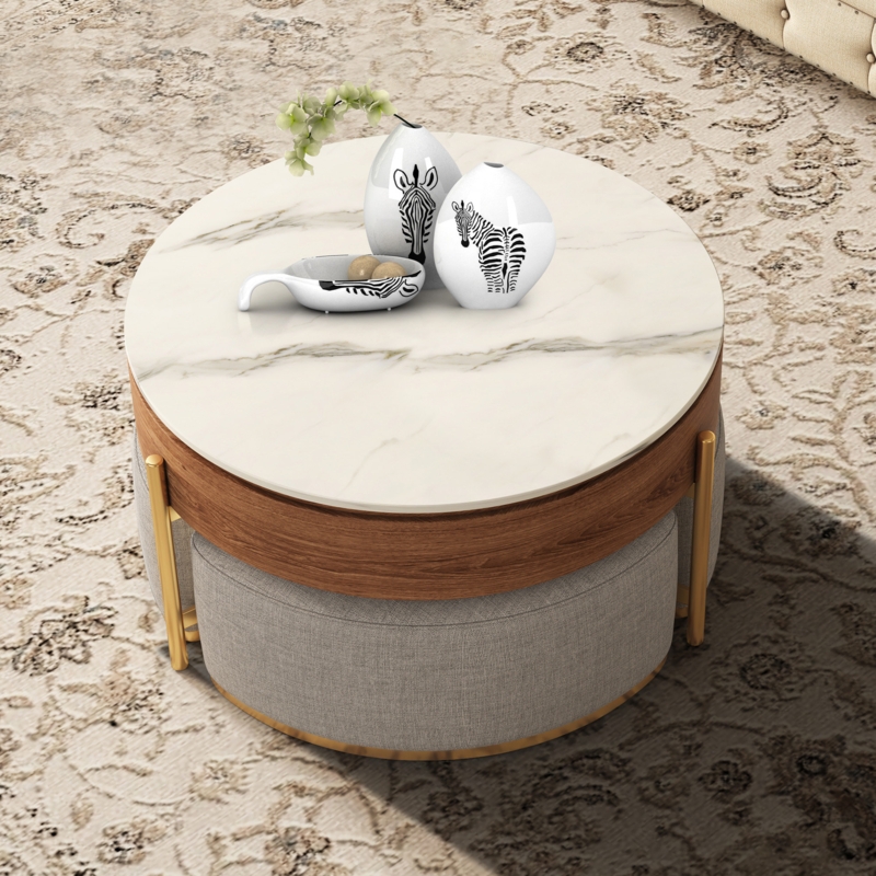 Lift-Top Coffee Table with Ottomans