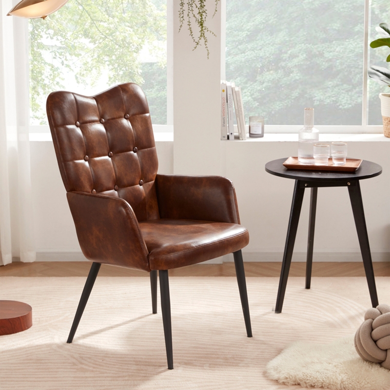 Upholstered Wingback Armchair with Button Tufts