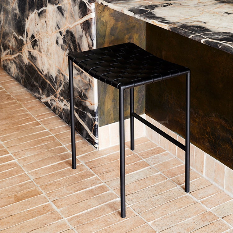 Backless Bar and Counter Stool with Leather Straps