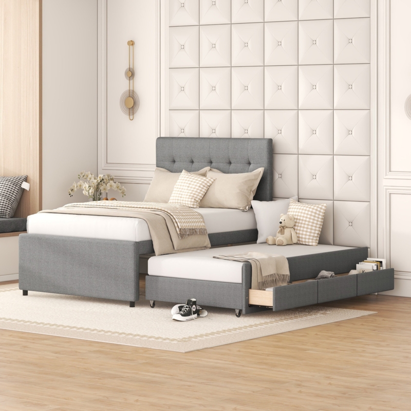 Bed with Trundle and Storage Drawers