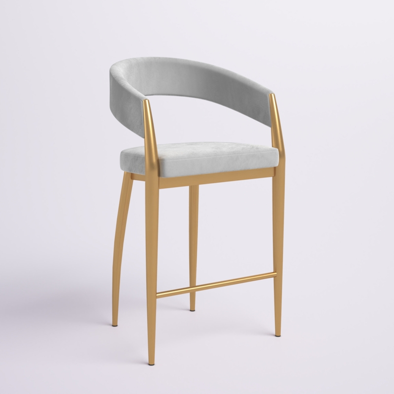 Crushed Velvet Barstool with Gold Legs