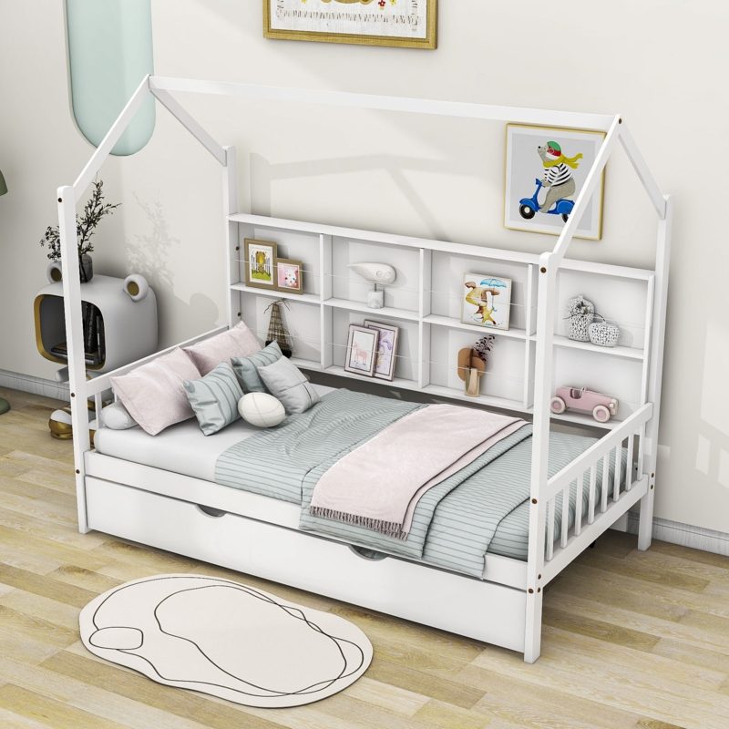 Semi-Enclosed Platform Bed with Trundle