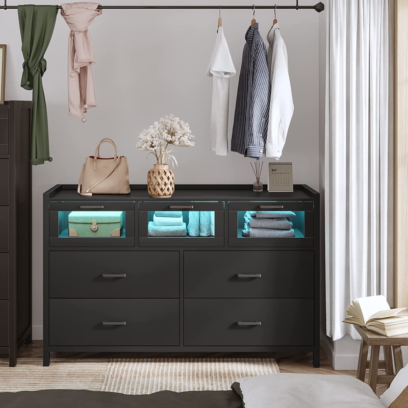 LED-Lighted Bedroom Dresser with 6 Drawers