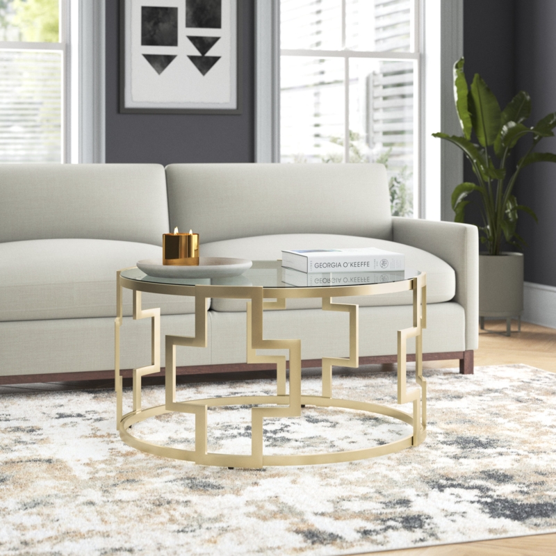 Round Art Deco Coffee Table with Glass Top