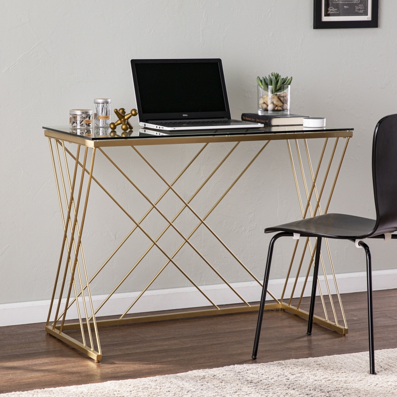 Art Deco Glass and Iron Writing Desk