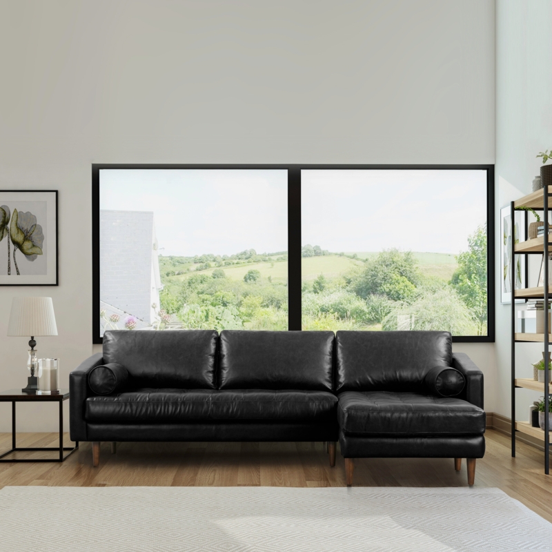 Sofa and Chaise Sectional with Distressed Leather
