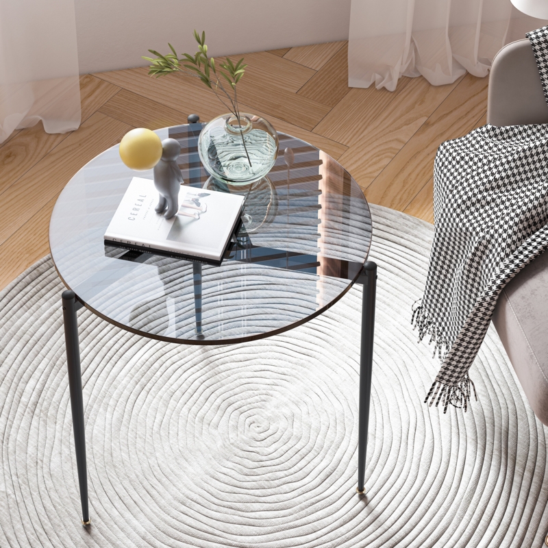 Round Colorful Glass Top Coffee Table