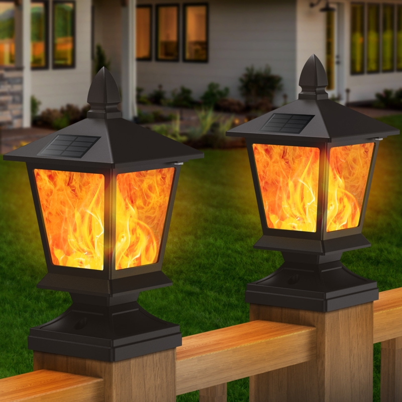 Solar Post Cap Flame Light