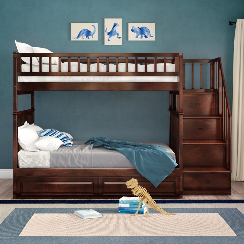 Full Over Full Bunk Bed with Staircase