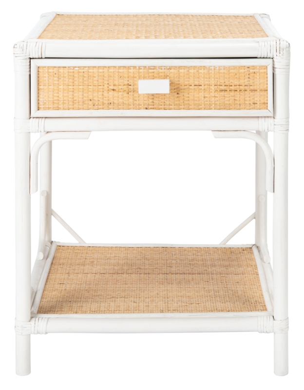 Contemporary Coastal Nightstand with Rattan Drawer