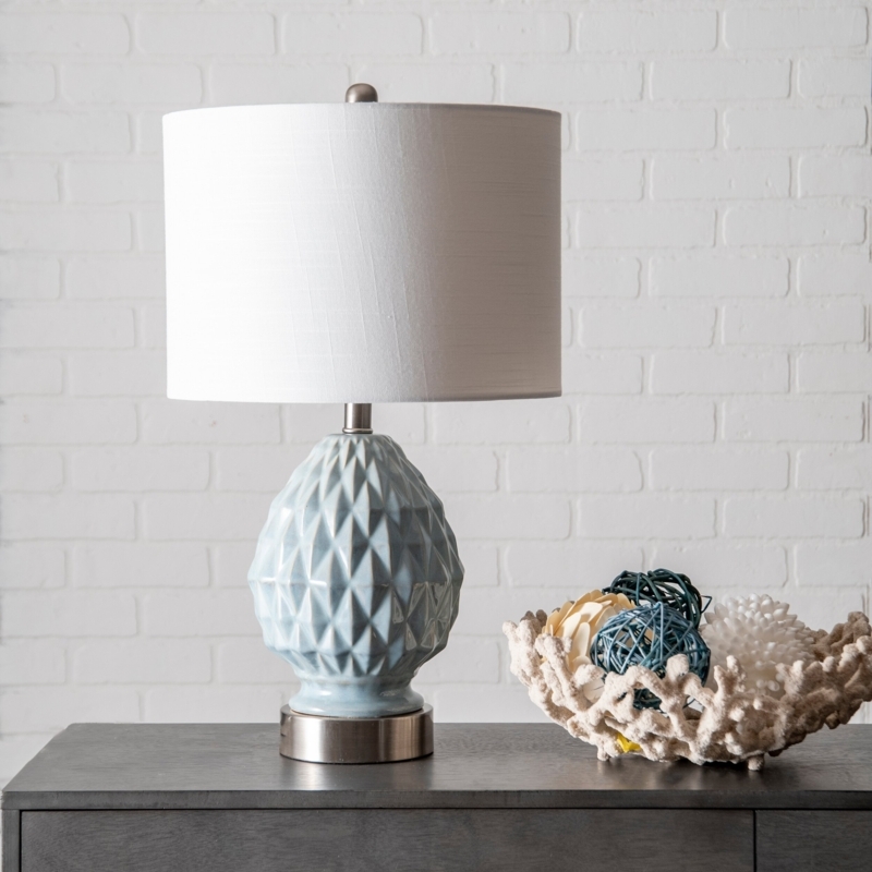 Ceramic & Metal 24-Inch Lamp with Burlap Shade