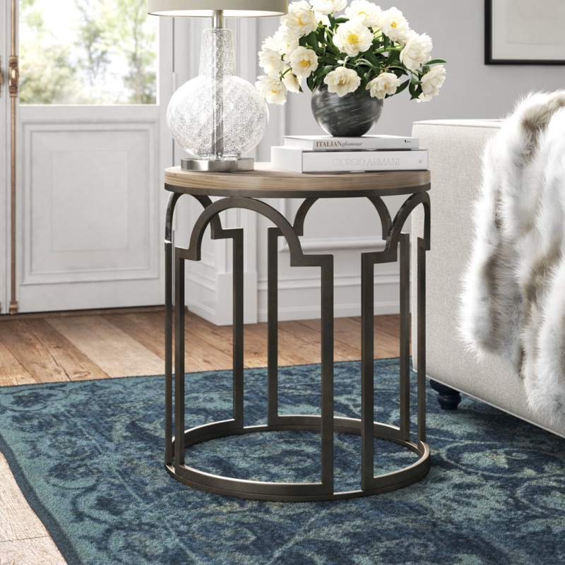 Reclaimed Wood & Metal Quatrefoil End Table