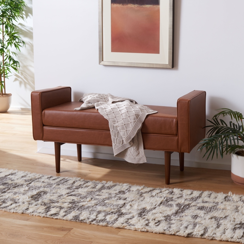 Mid-Century Upholstered Bench with Armrests