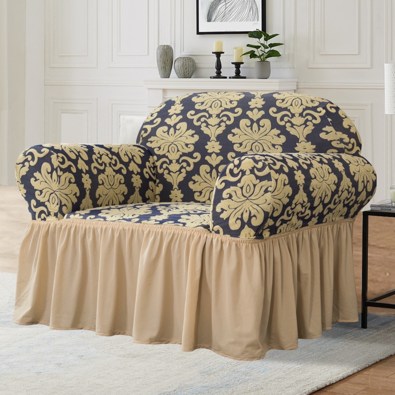 Classic Jacquard Brocade Sofa Cover with Ruffled Skirt