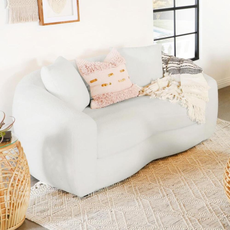 Contemporary Natural Loveseat with Boucle Upholstery