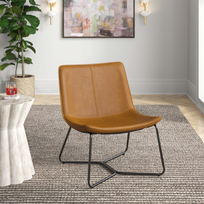 Sleek Industrial Side Chair with Distressed Faux Leather