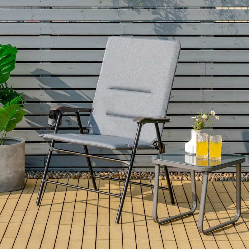 Patio Padded Folding Chair with Cup Holder