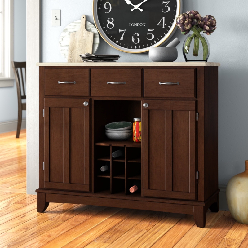 White Sideboard with Wine Rack and Storage